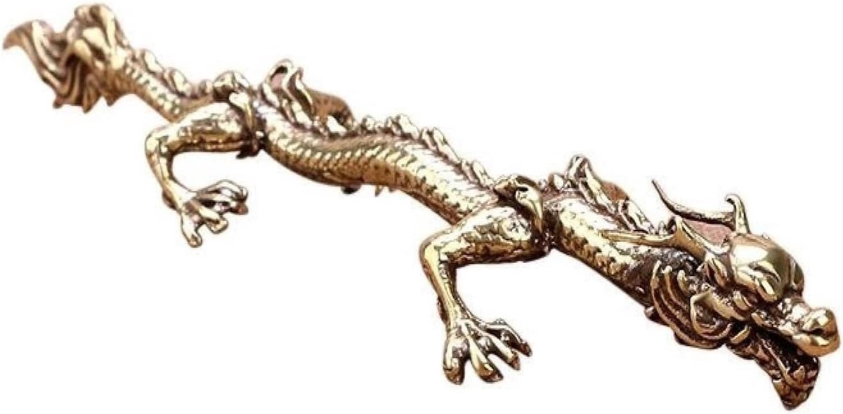 Koperen Drakenbeeld - Messing Sculptuur - Huisdecoratie - Gedetailleerd Gesneden - 15x3.7 cm - Koperkleurig