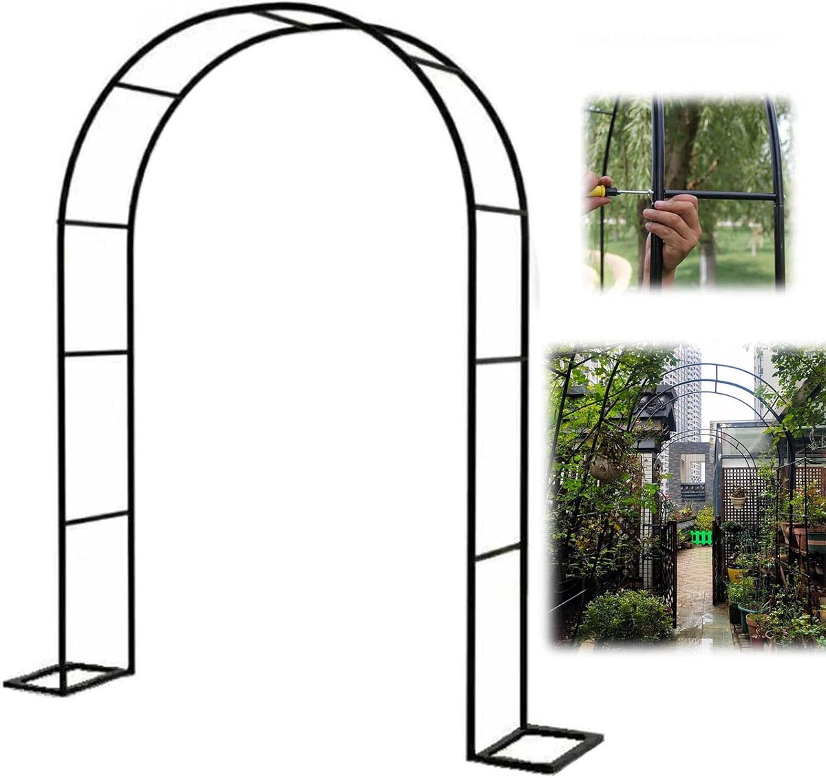 Rozenboog Metaal - Klimhulp Tuin - Planten Steunen - Weerbestendig Gepoedercoat - 240 cm Hoog - Zwart