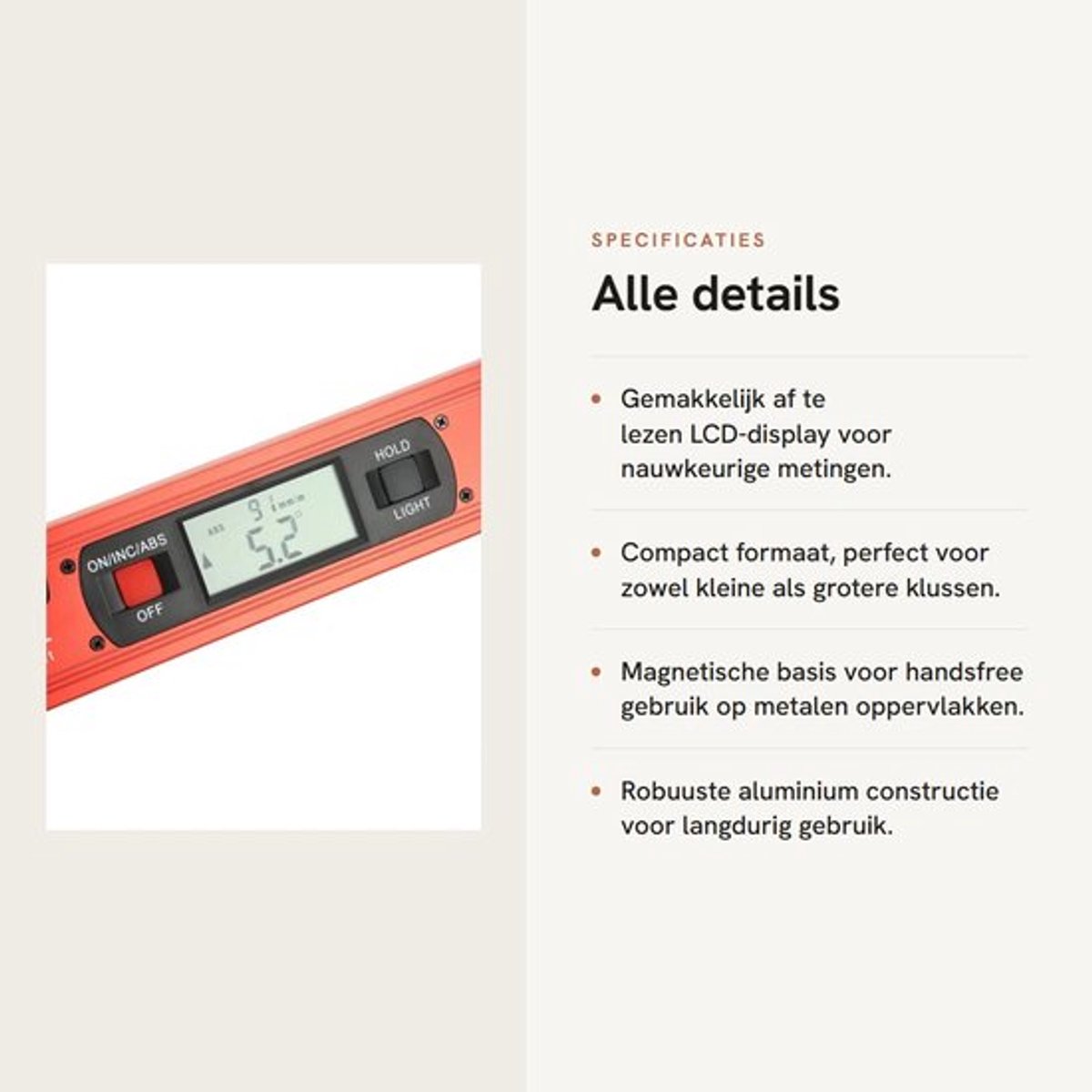 Solidchoice - Dailygoody - Digitale waterpas - 40 cm - LCD display - Magneetbasis