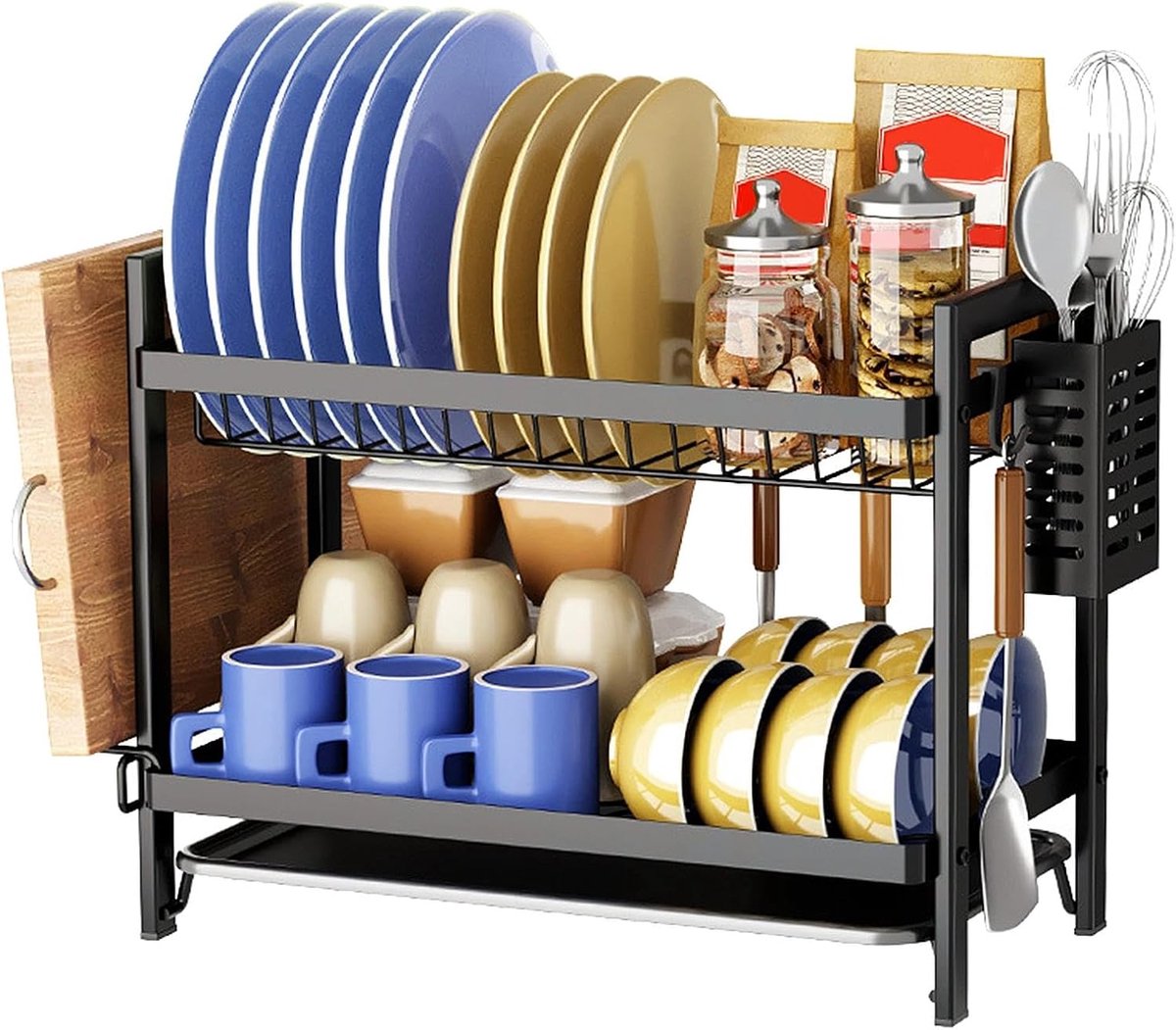 Afdruiprek Servies - Keukenrek Houders - Afwas Drogen - Dubbele Etages - 44 x 24 x 34 cm - Zwart