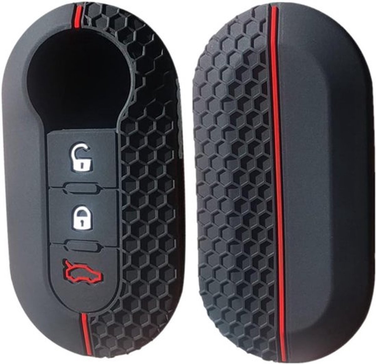 Inovra Plus - Siliconen Afstandsbediening Fob Hoes voor Auto - Zwart + Rood - Fiat