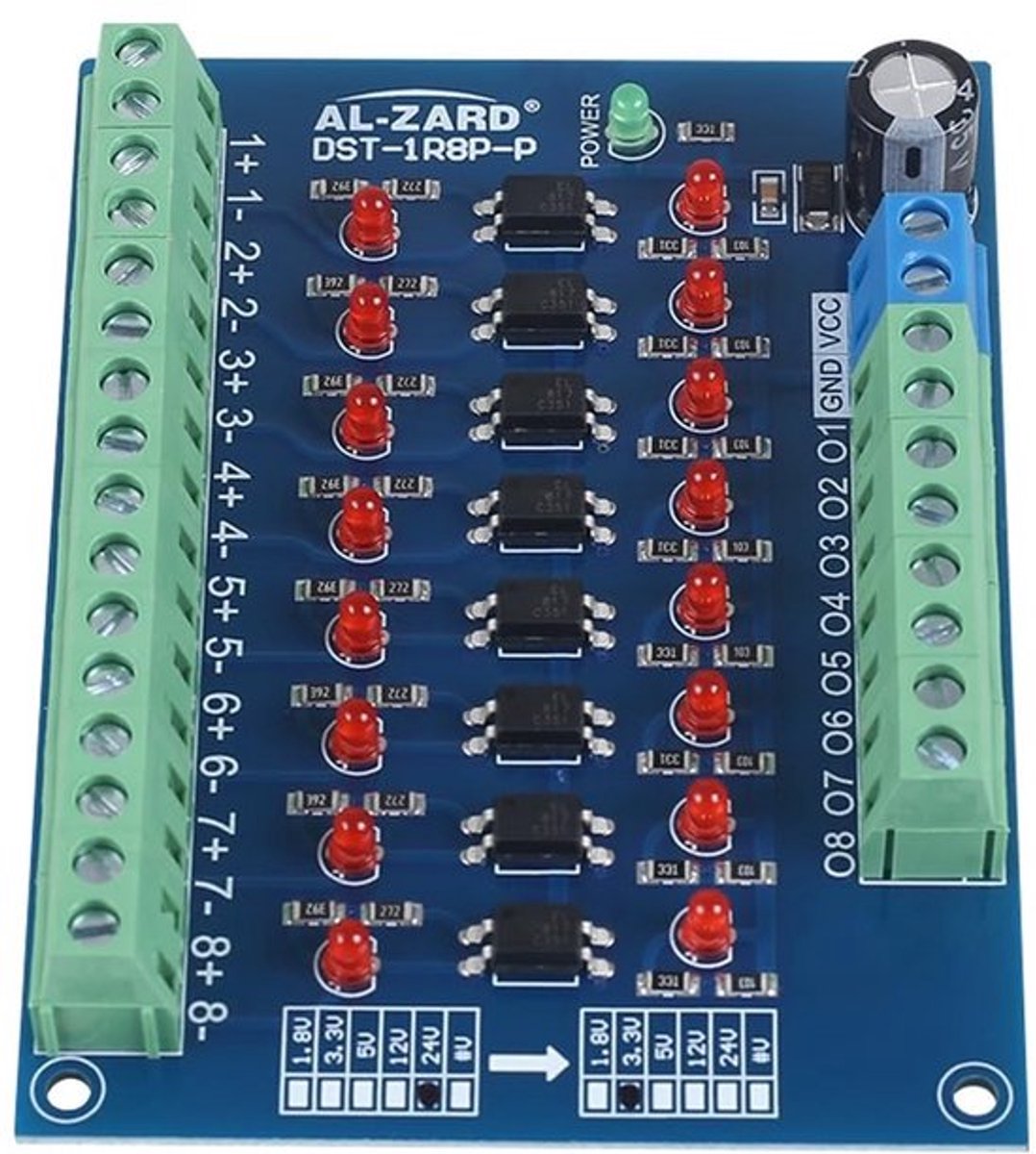 Shopcentral - 8 Kanaals Foto-elektrische Isolatie Module - Voltage Converter