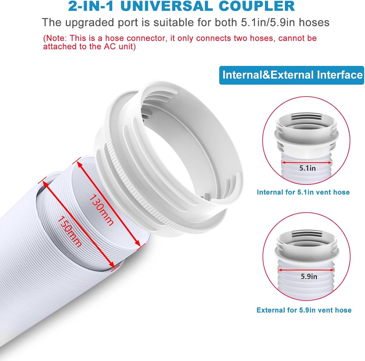 Koppelstuk Mobiele Airco Afvoerslang - binnen 130 mm / buiten 150 mm - verbindingsstuk - Airconditioning Slangkoppelin - Interface afvoerslang - afvoerslangadapter - voor mobiele airconditioning, afvoerslang – foto 3