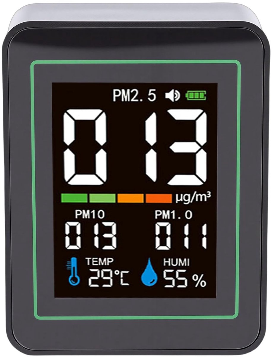 Luchtkwaliteitsmonitor - Luchtmeter Detector - Binnenmilieu Controleren - Infraroodstofsensor - Compact Ontwerp - Zwart