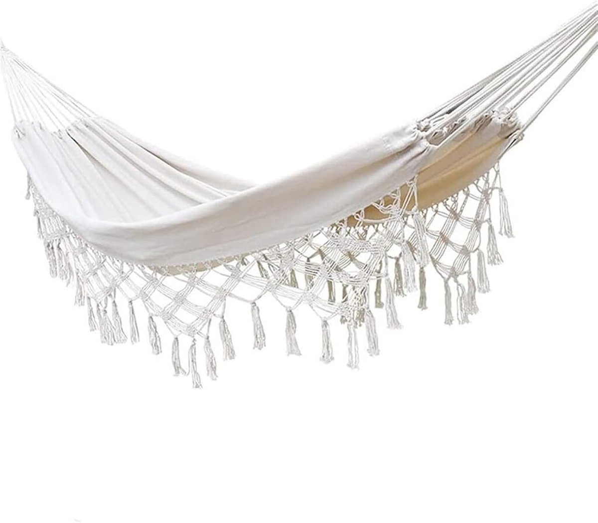 Hangmat Canvas - Dubbele Hangmat - Buiten Ontspannen - Handgeweven Touwen - 200x150 Cm - Wit