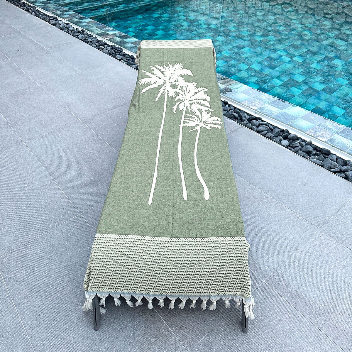 Fashion4wellness Hamamdoek THREE PALMS CHIVE GREEN - HAMAMDOEK - STRANDLAKEN - 95 X 200 CM 100 % KATOEN