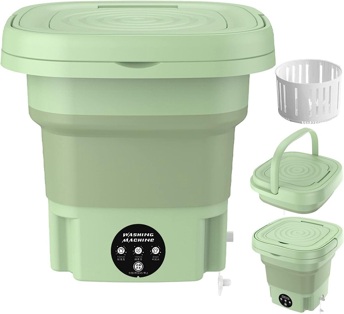 Mini Wasunit Opvouwbare Wasmachine Kleine Kleding Wassen 3 Reinigingsmodi 8L Capaciteit Groen