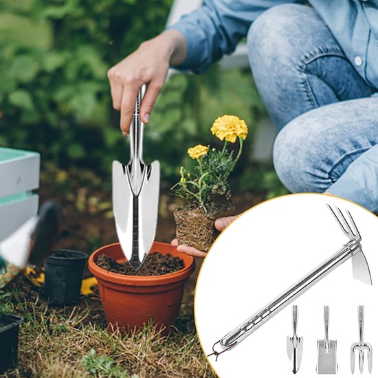 Tuin Gereedschap Set - Schoffel en Schep - Bodem Bewerken - Roestvrij Staal - 40 cm Lengte - Zilver — afbeelding 3
