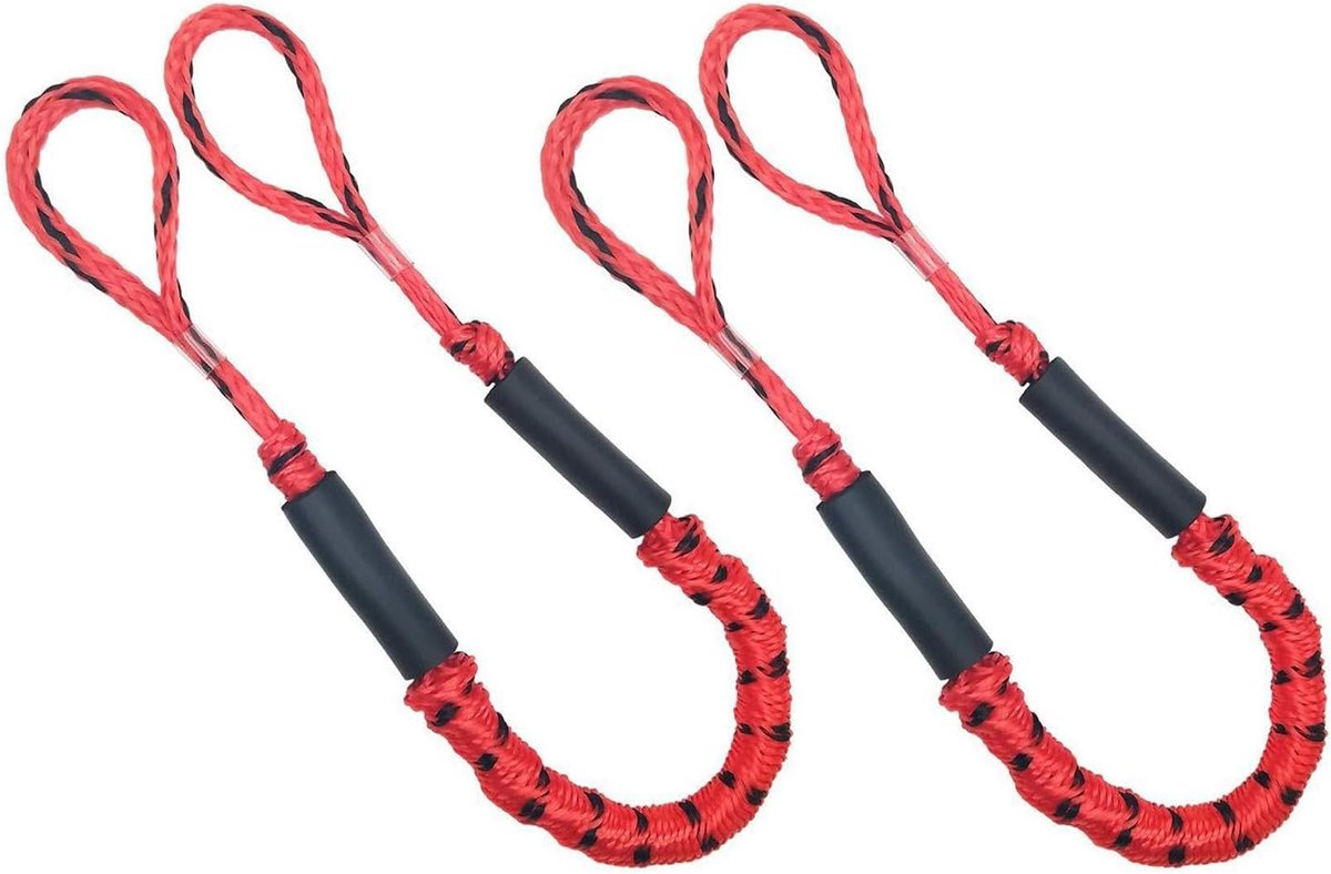 Aanmeerlijnen Set - Bungee Doklijnen - Boot Aanleggen - Ingebouwde Schokdemper - 2 Stuks - Rood Zwart