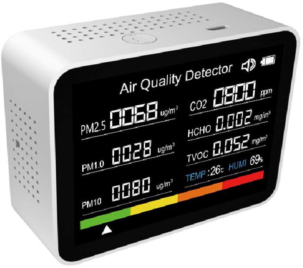 Luchtkwaliteitsmonitor - CO2 meter - Binnenklimaat Controleren - 8 in 1 Meting - 89 x 70 x 35 mm - Wit