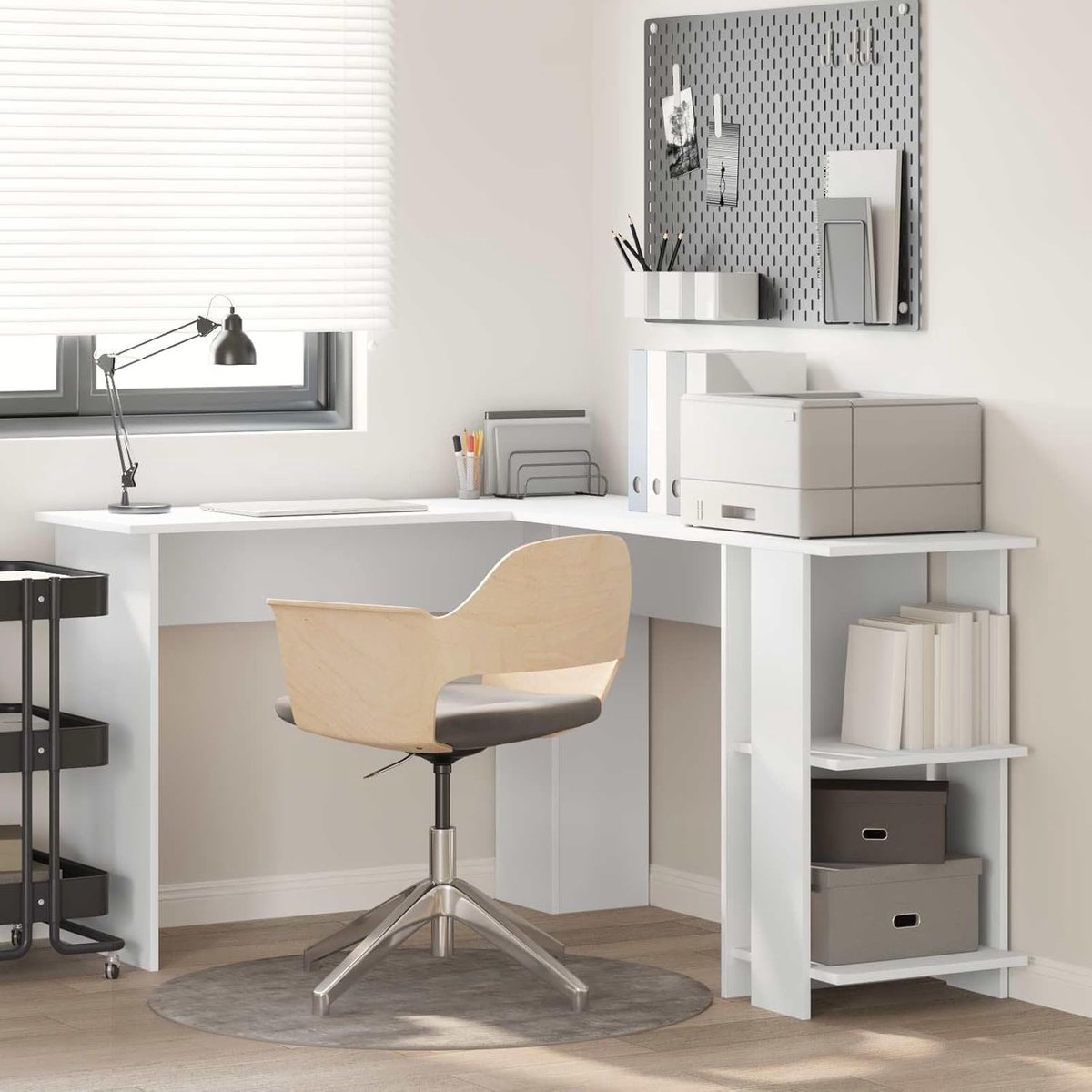 Hoekbureau - Werkstation - Thuiswerken - Geïntegreerde planken - 140 cm breed - Wit