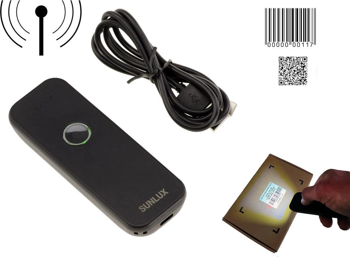 Draagbare Barcode Scanner - Mobiele Scanner - Codes Lezen - 1D en 2D Codes - 11 cm - Zwart