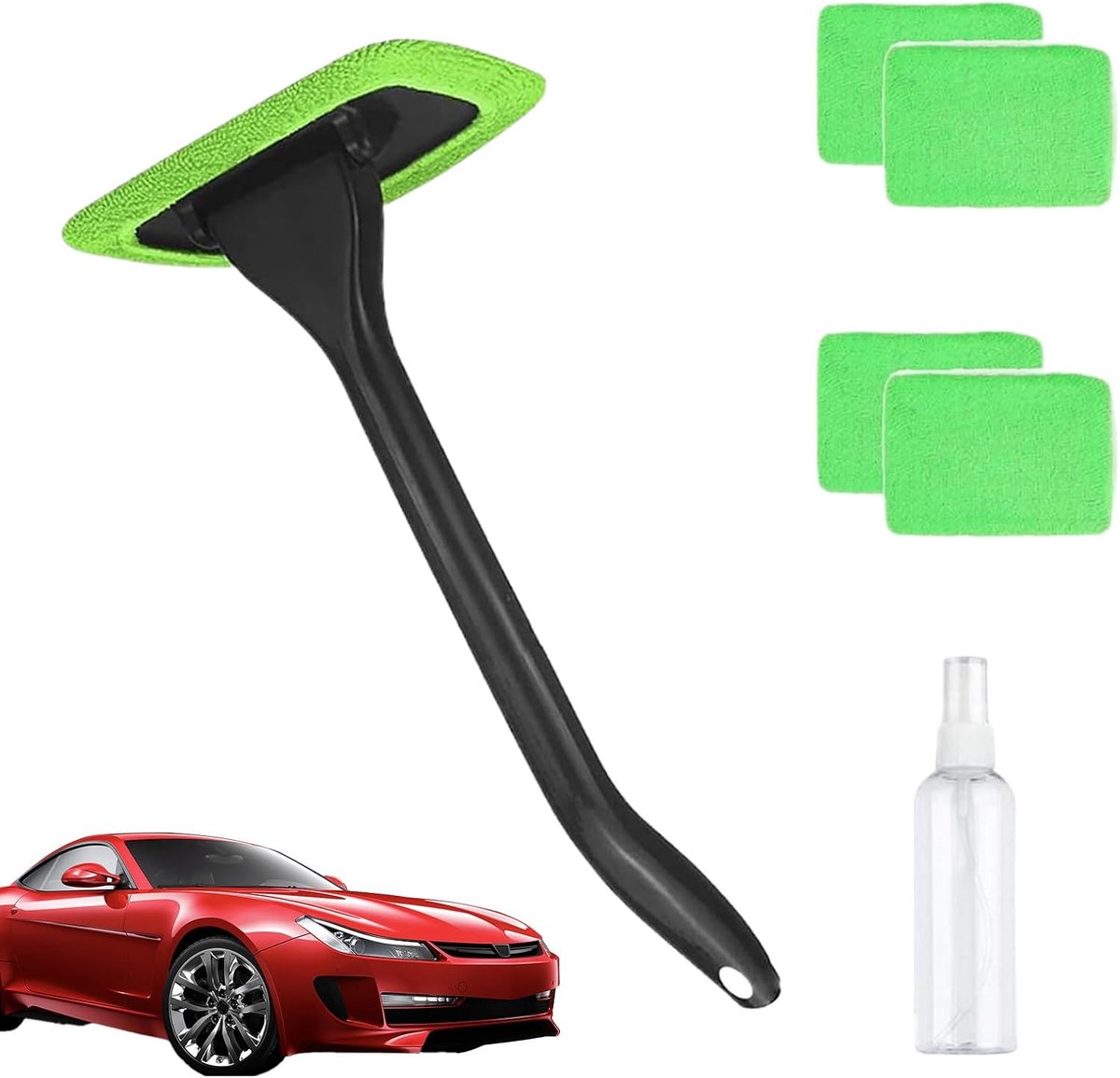 Ruitenreiniger Auto - Raam Detailer - Auto Interieur - Draaibare Kop - Wasbaar Pad - Groen