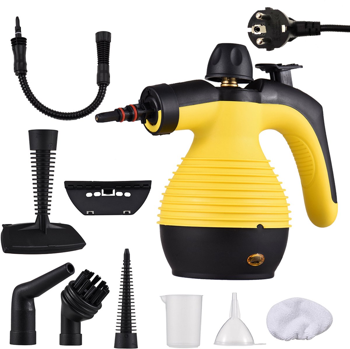 Stoomreiniger - Handreiniger - Hogedruk stoomreiniger - Draagbaar multifunctioneel - 1050 watt, snel opwarmen - Ontvetten van afzuigkappen - Reinigen van badkamers - Geschikt voor vloeren en keukens - Zwart en geel