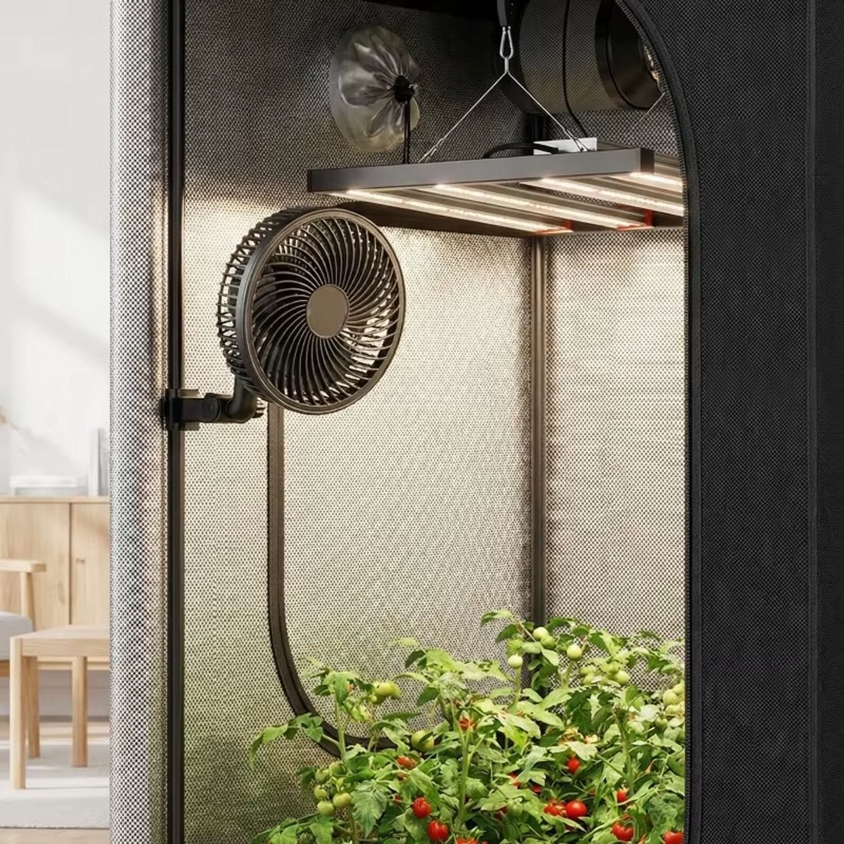 Ventilator die op een kas gemonteerd kan worden,Klemventilator USB-C 20 cm - 10 Snelheden-Zwart