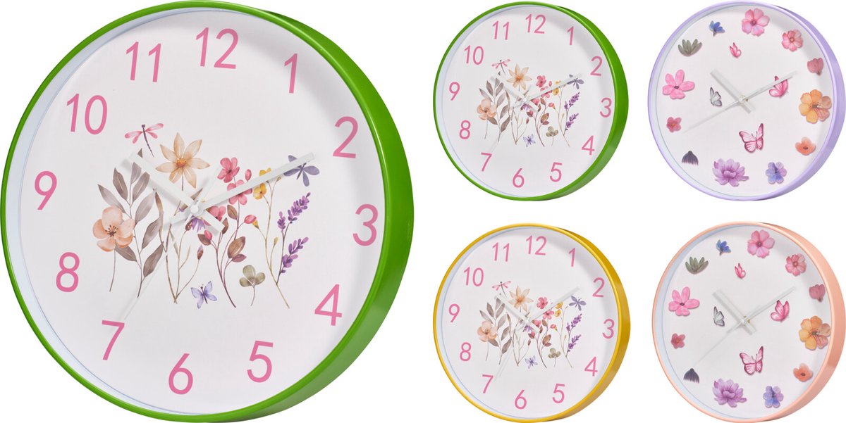 Koopman wandklok bloemen design 30 cm - stijlvolle klok voor thuis.
