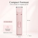 Roze ladyshave met digitaal display en afmetingen 37 x 36 x 161 mm, handzaam ontwerp.