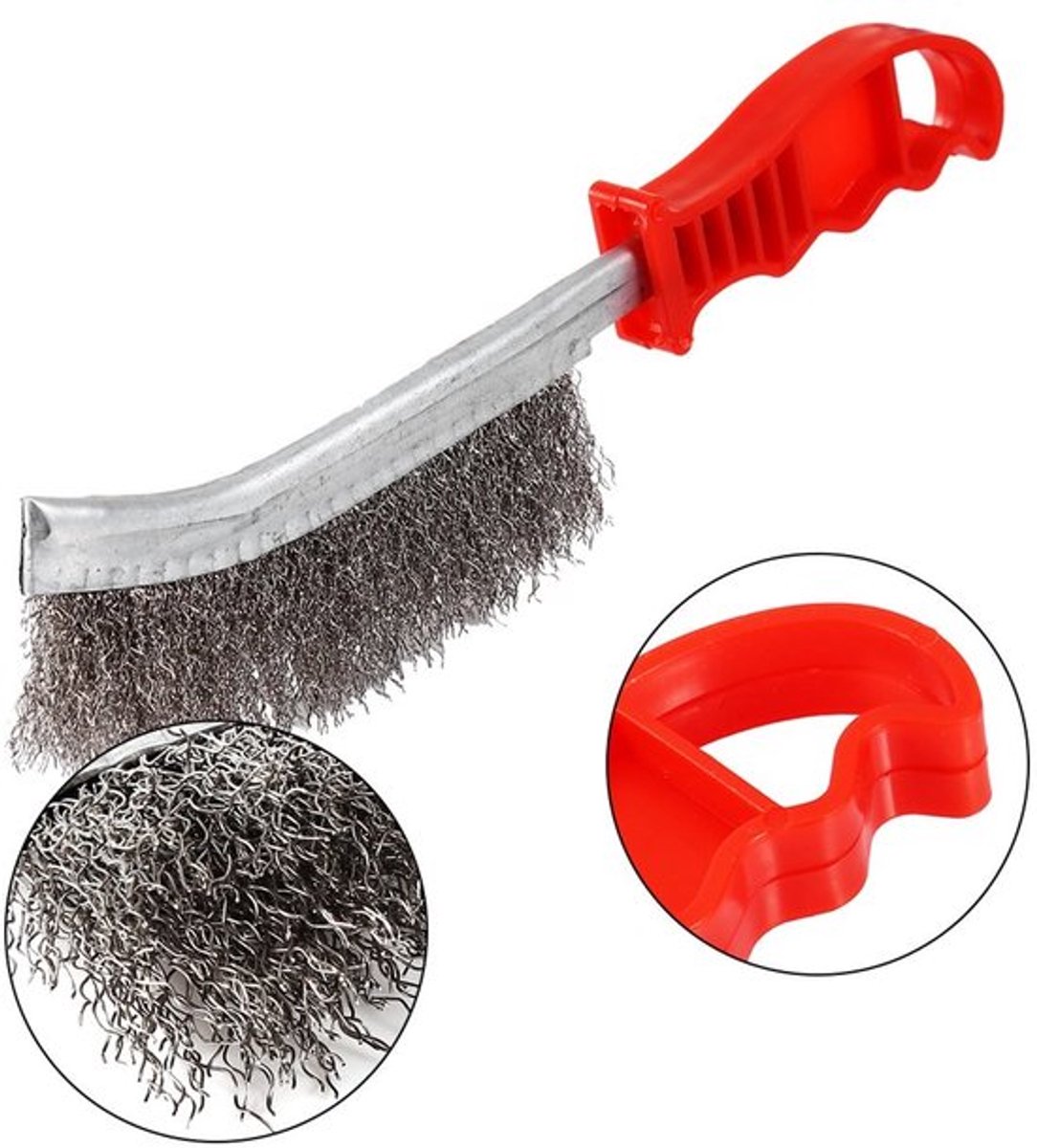Dailygoody - Heavy Duty Wire Hand Brush - Rvs Borstels - Ergonomisch Handvat - Rood