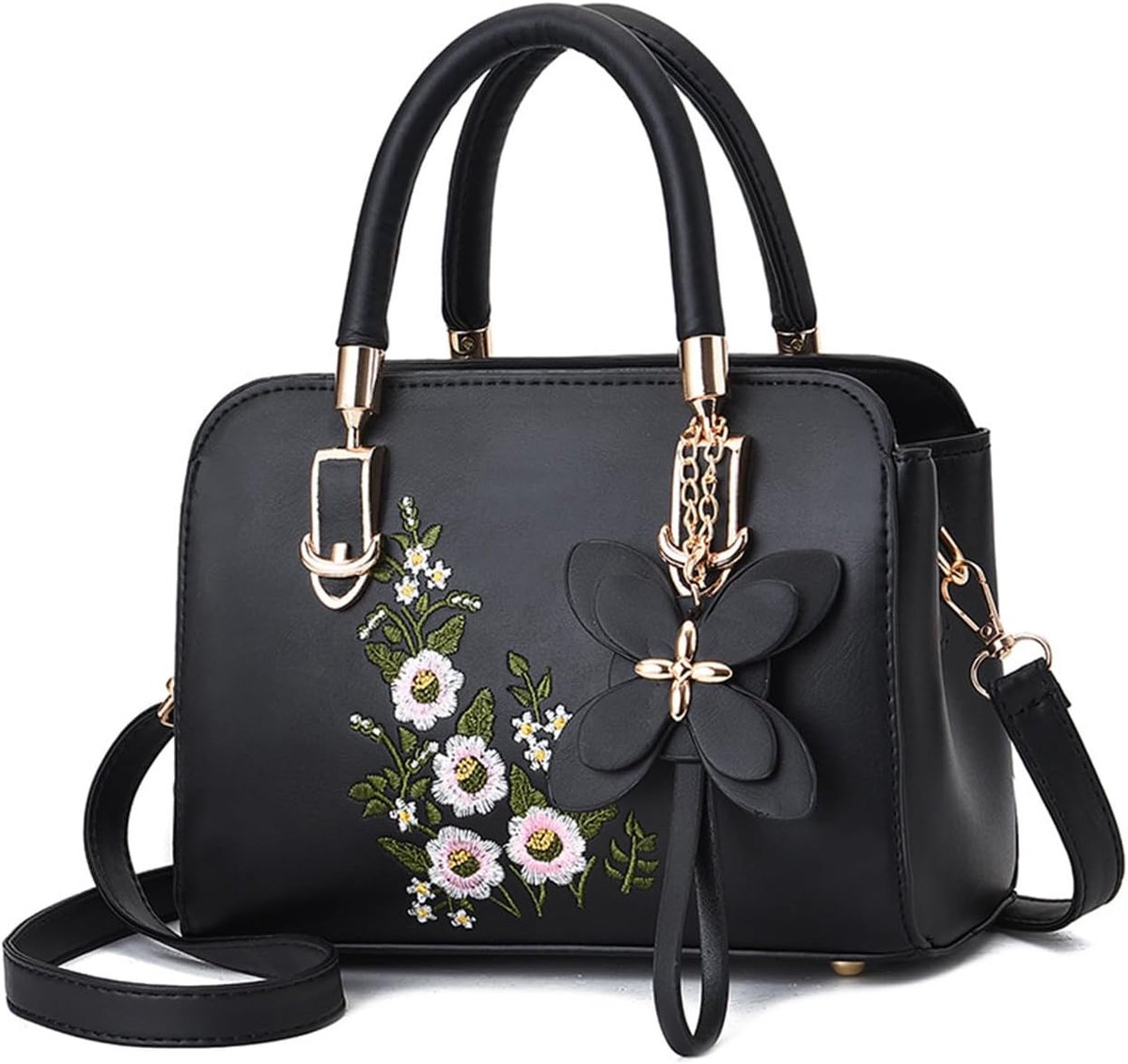 handtas dames kleine hengseltas - PU leer - borduurwerk bloemen - stijlvolle schoudertas - ShopVlot