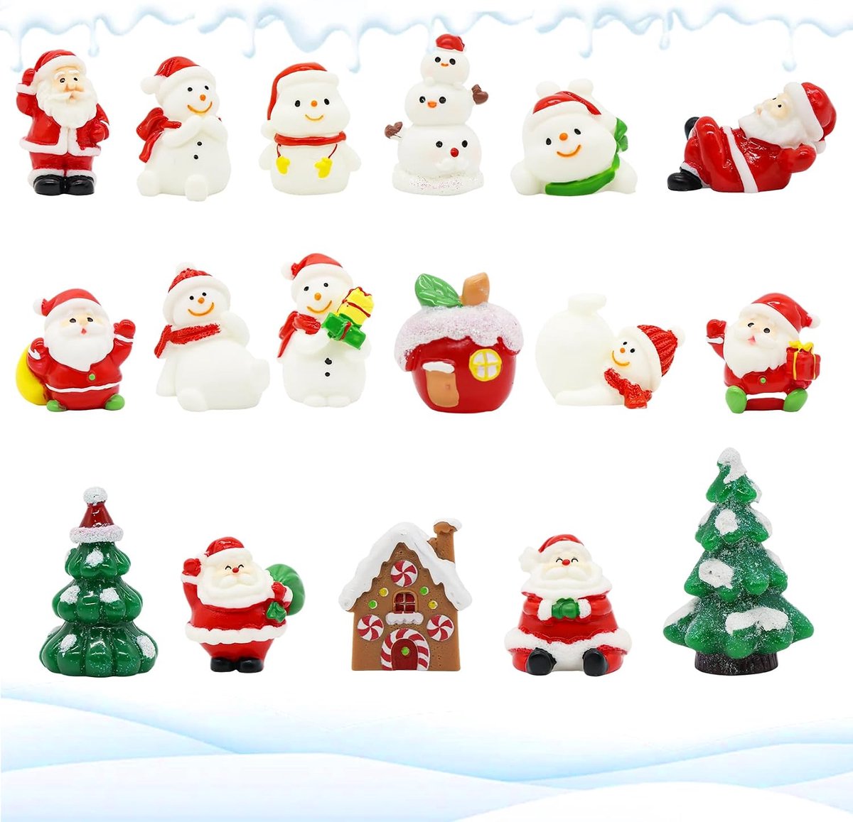 Kerstfiguren set 17-delig - Hars Santa Claus, sneeuwpoppen en kerstbomen - ShopVlot