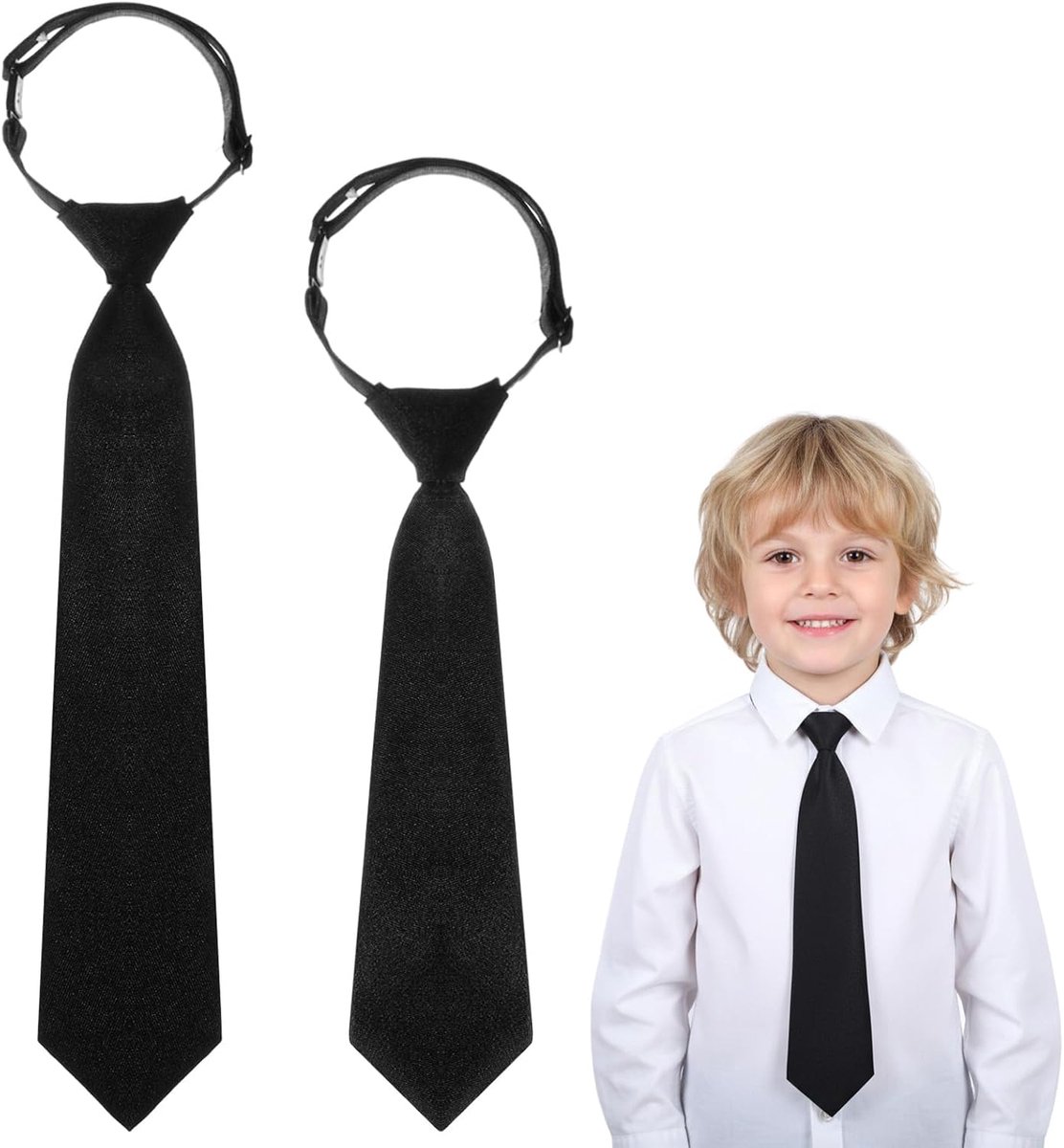 Stropdassen voor jongens 37 cm/33 cm - verstelbaar zwart - zelfstrikken - formeel voor bruiloften - ShopVlot