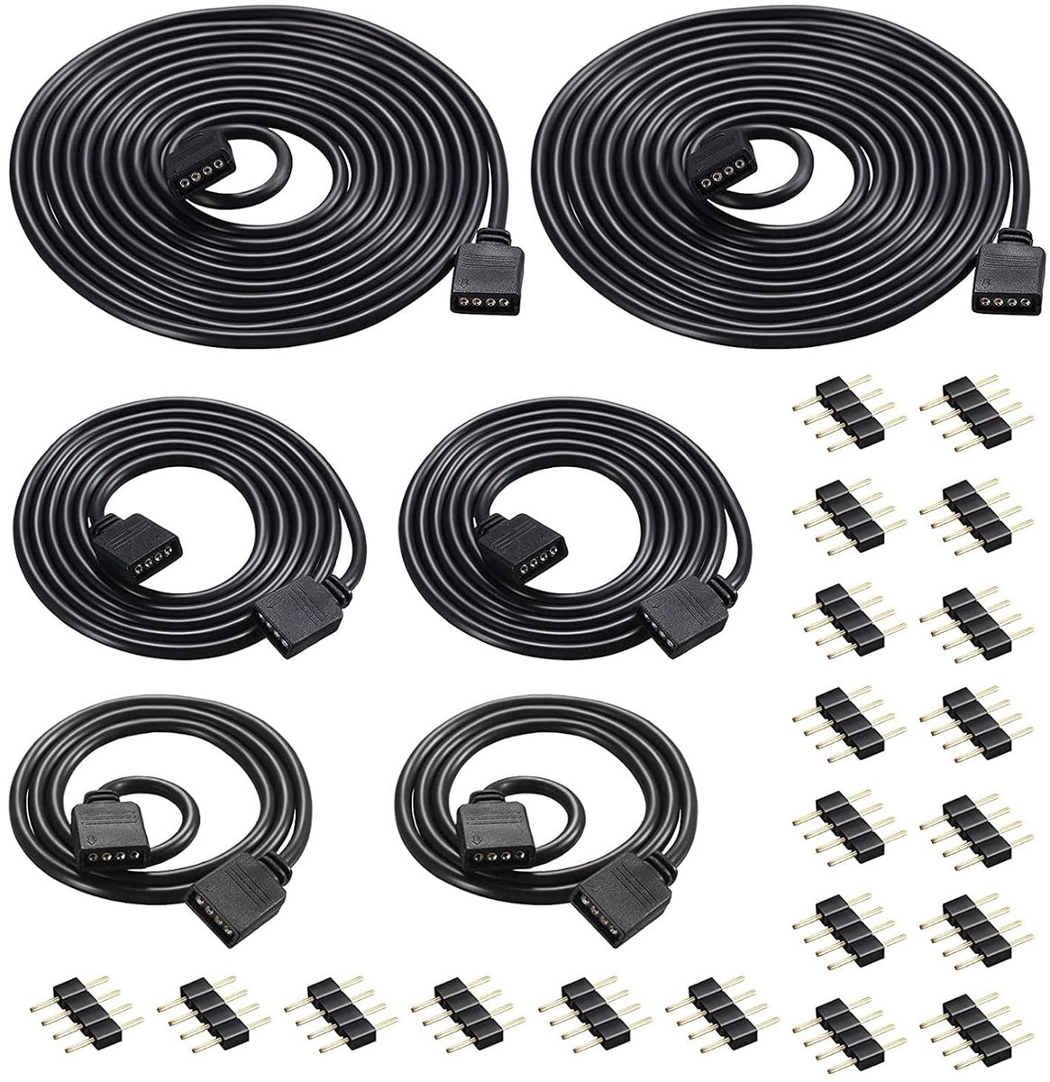 LED strip verlengkabel 0.5m/1m/2m - 4 pin zwart - 20 stuks 10mm male connectors - flexibele verbinding voor LED strips - ShopVlot