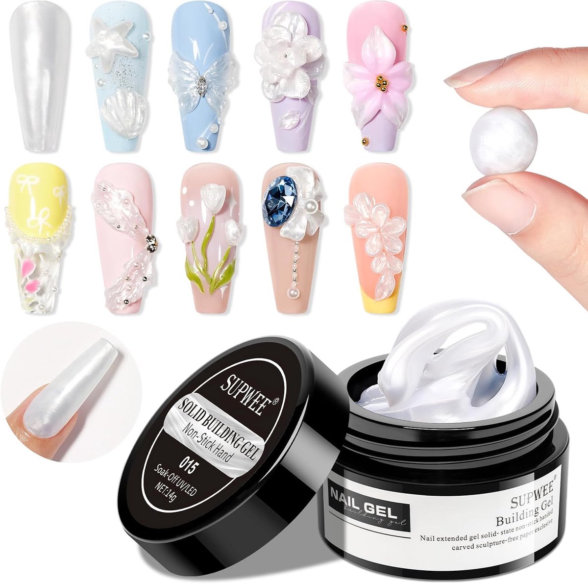 Nail Builder Gel 14 g - parelwit 3D gel - vaste opbouw - perfect voor DIY nagels - ShopVlot