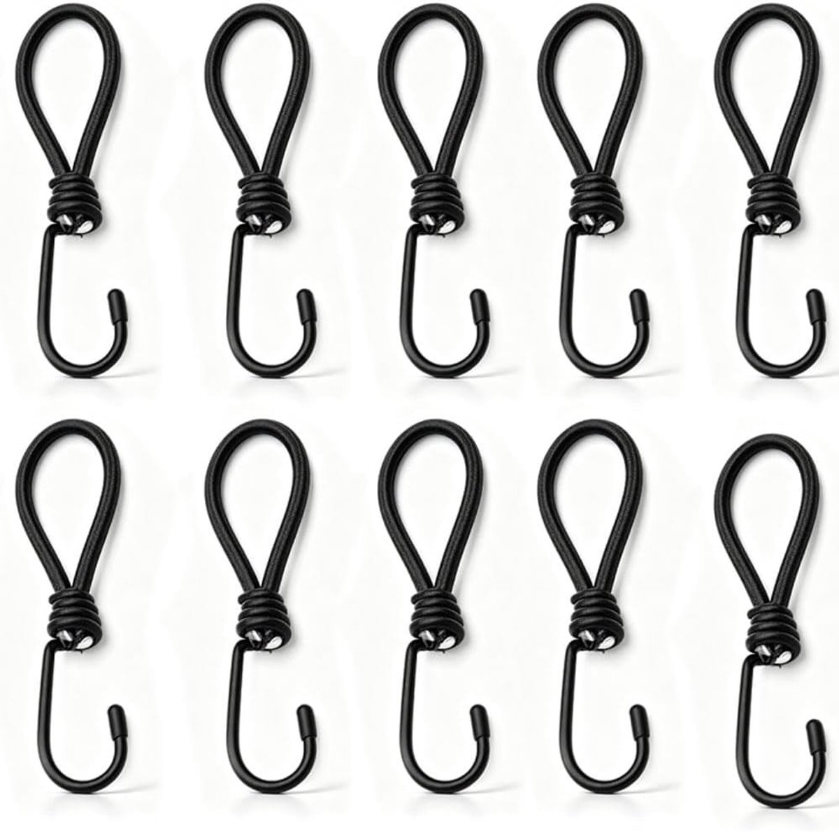 Verstelbare rubberen spanbanden met haken, 10 stuks, veelzijdige spanbanden voor zeilen en bevestigen, ideaal voor diverse toepassingen