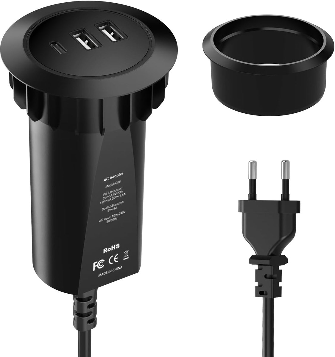 USB oplaadstation 3-poorts - desktop model - met 2 USB en 1 Type-C - ideaal voor meerdere apparaten - ShopVlot