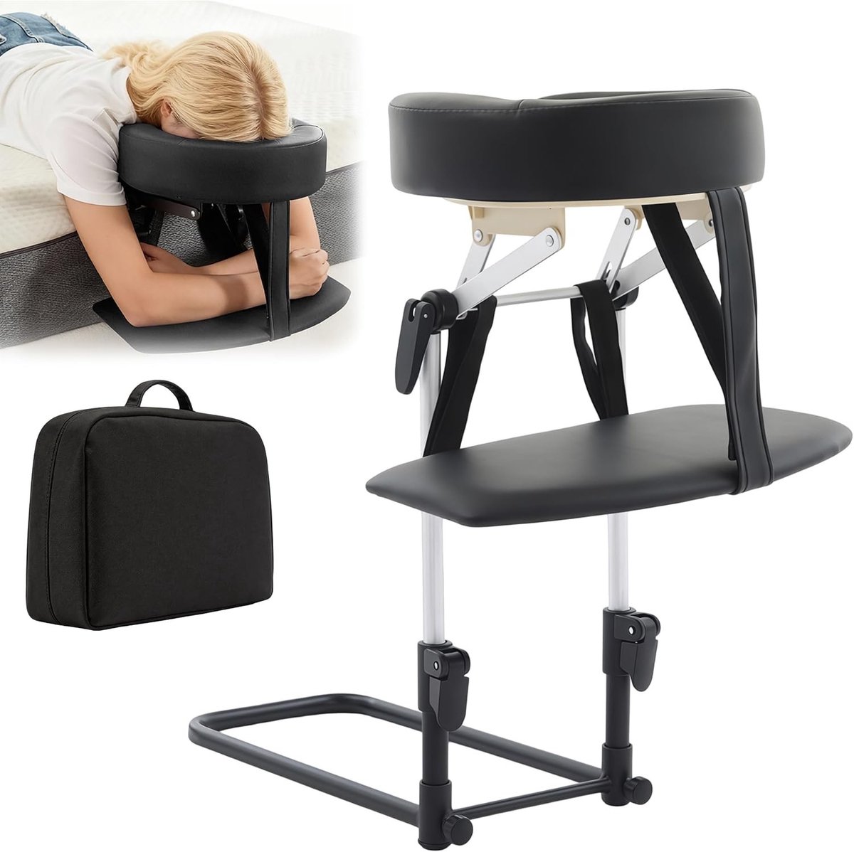 Gezellige massagetafel voor gezichtsbehandelingen | Gezichtsondersteuning en thuismassage set (upgrade - zwart)