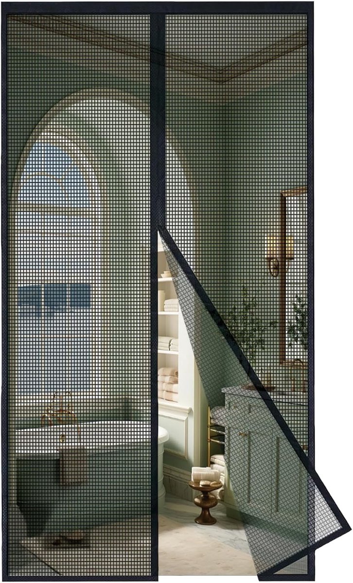 Vliegenhor 140 x 250 cm - zwarte glasvezel - sterke magneten - ideaal voor deuren en ramen - ShopVlot