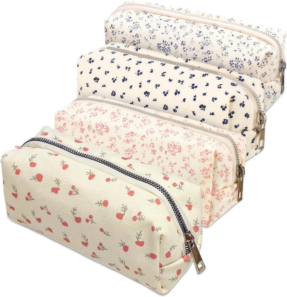 Etui met bloemmotief 4 stuks - stof - grote opslagcapaciteit - ideaal voor make-up en schrijfgerei - ShopVlot