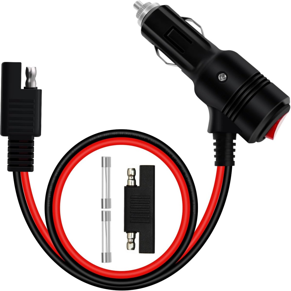 Sigarettenaanstekerplug met Schakelaar - 12V 24V - SAE Aansluiting - Verlichting voor Eenvoudig Gebruik - ShopVlot