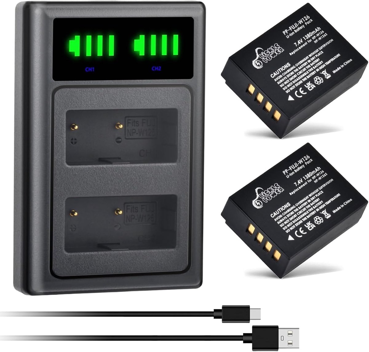 Pickle Power NP-W126s NP-W126 Battery and Dual USB Charger for Fujifilm XT3, X100F, X100V, X-T50, X-M5, X-T100, X-S10 - ShopVlot