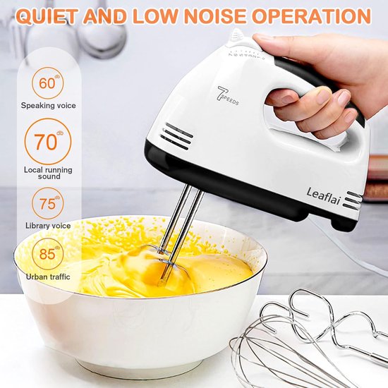 Leaflai Electric Hand Mixer - 7 Stage 300W Mixer Electric Whisk with 5 Stainless Steel Attachments, Turbo - ShopVlot — afbeelding 5