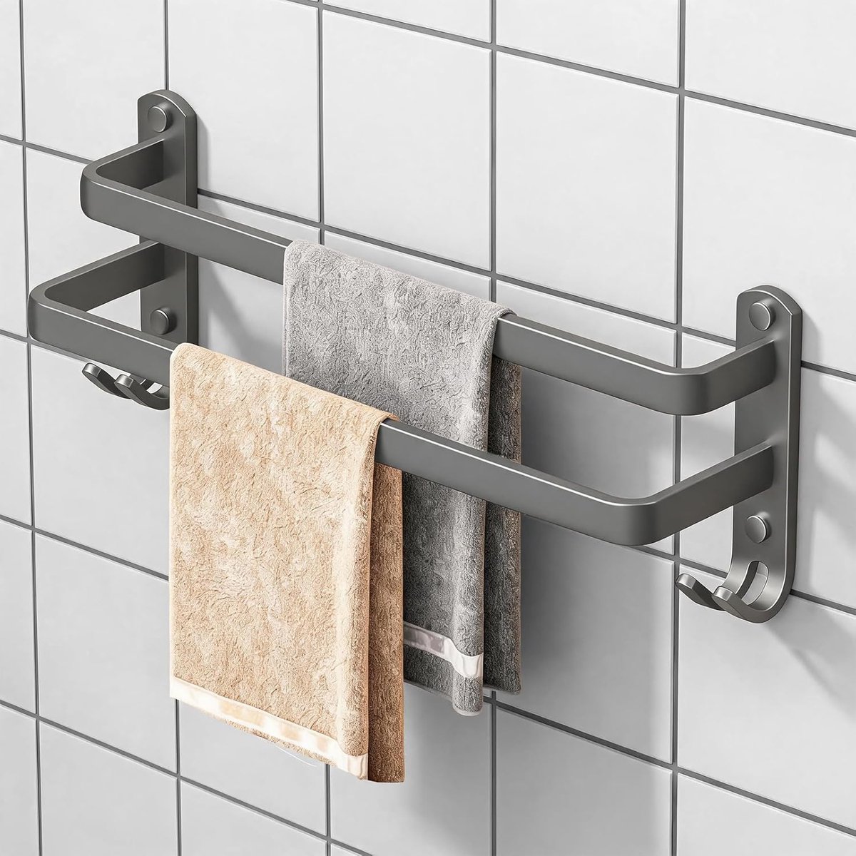 38,5 cm handdoekhouder badkamer, donkergrijs, handdoekstang zonder boren, gemaakt van ruimtealuminium, handdoekhouder - ShopVlot