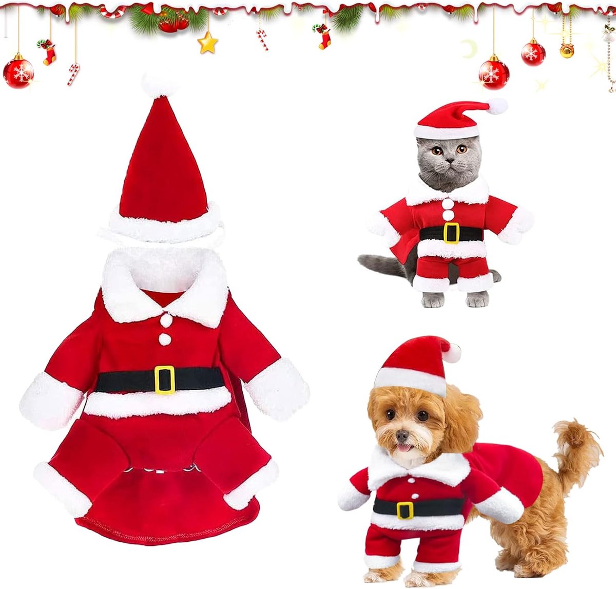 Santa Claus Dress Dog Dress Christmas Dress Pet Costume for Dogs Cats Party Cosplay Christmas New Year (M) - ShopVlot