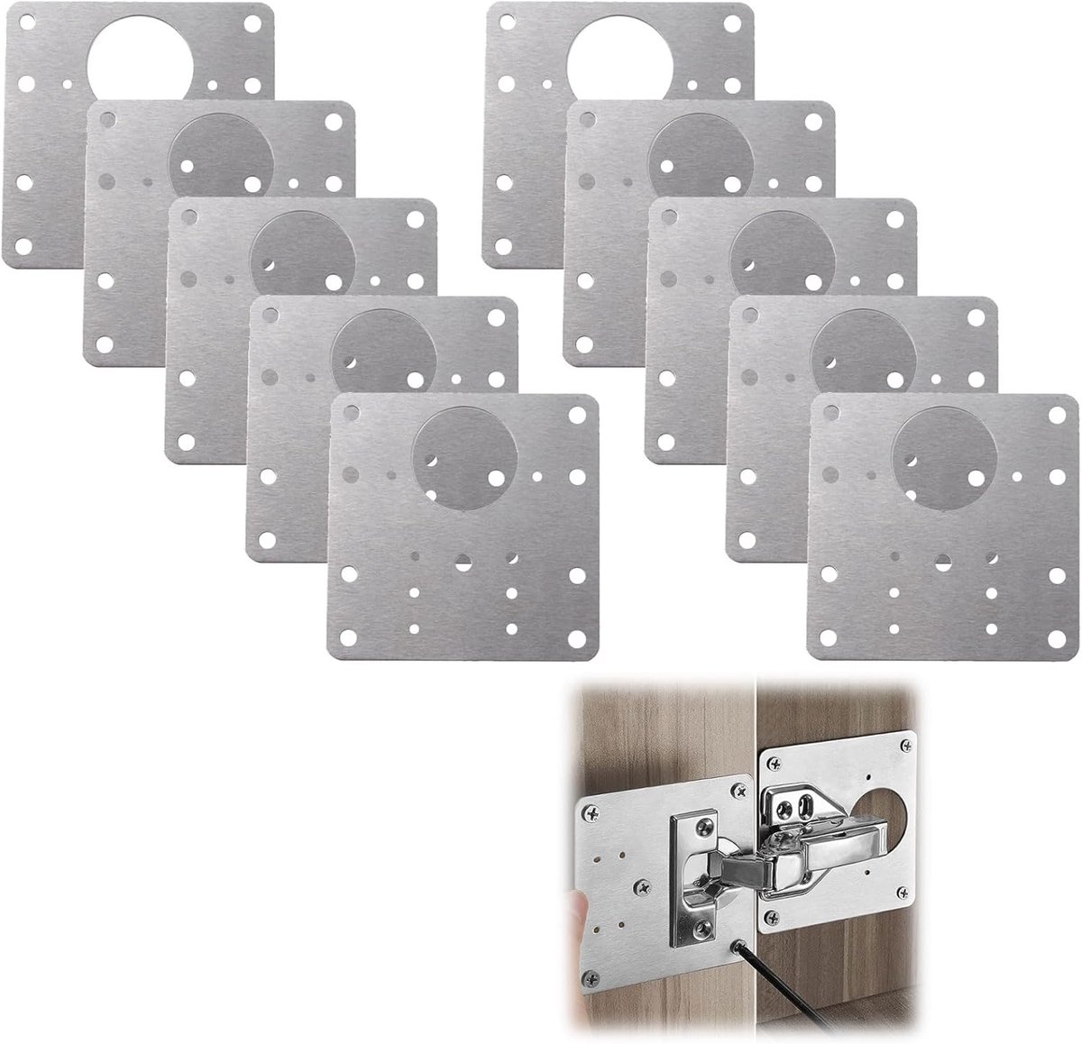 10 Pieces Stainless Steel Hinge Repair Plate 9 x 9 cm with Screws Repair Piece for Side Hinge Plate Cabinet Door - ShopVlot