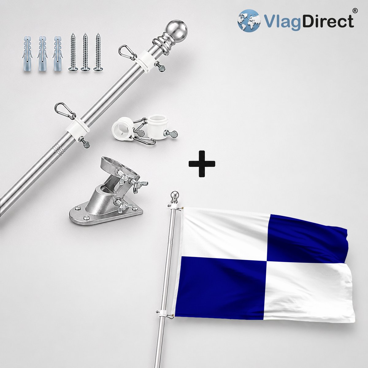 VlagDirect - Compleet vlaggenpakket - Zilveren vlaggenstok inclusief vlaggenstokhouder + Gemeente Sainte-Ode vlag - 90 x 150 cm.