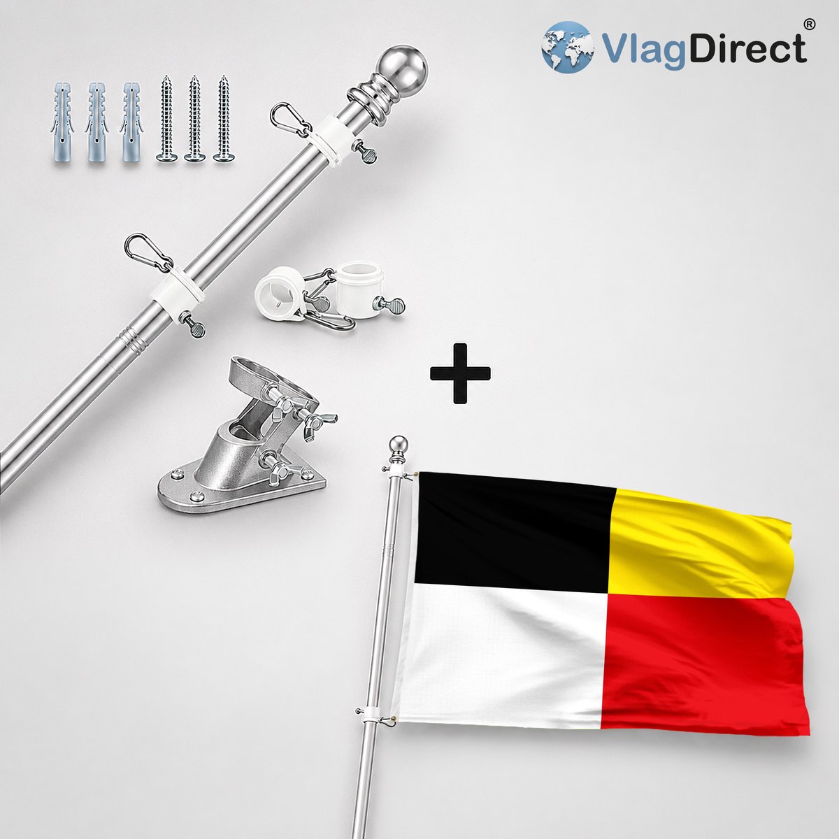 VlagDirect - Compleet vlaggenpakket - Zilveren vlaggenstok inclusief vlaggenstokhouder + Schildese vlag - Gemeente Schilde vlag - 90 x 150 cm.