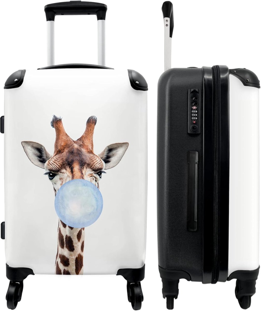 NoBoringSuitcases.com® Trolley Suitcase Travel Suitcase Large Giraffe - Gum - Blue - Children - ShopVlot
