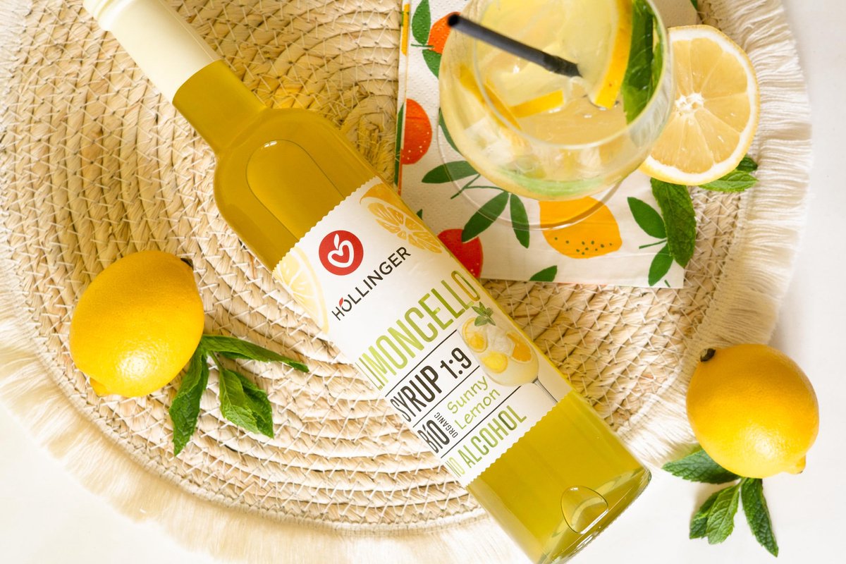 Höllinger Alcoholvrije biologische limoncellosiroop, verpakking van 3 glazen flessen 500 ml, verdunningsverhouding - ShopVlot