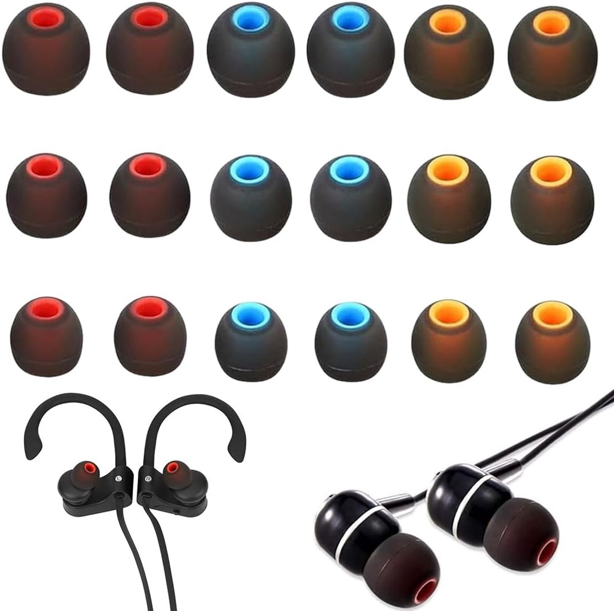 9 paar oordopjes van zachte siliconen, 3 maten (S/M/L) en 3 kleuren voor 3,8 mm in-ear hoofdtelefoon, universele en - ShopVlot