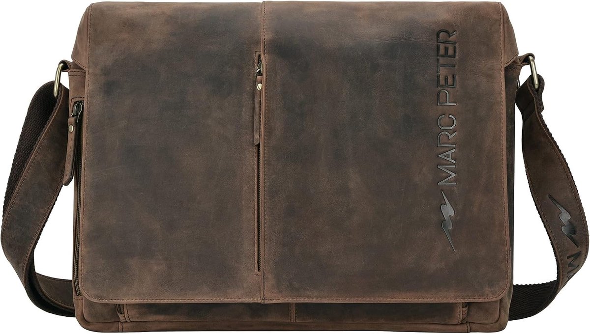 Marc Peter Bergen Leather Shoulder Bag for Men and Women, Laptop Bag for 15.6 Inches, Briefcase Made of Genuine - ShopVlot
