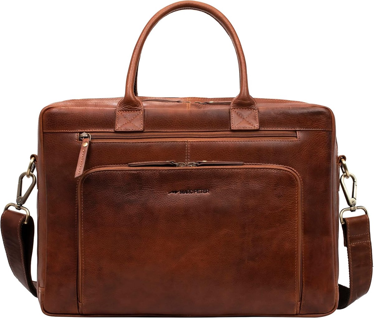 Marc Peter Hamilton Men's Leather Business Bag 15.6 Inch Laptop Bag Large Briefcase Shoulder Bag Vintage Cowhide - ShopVlot