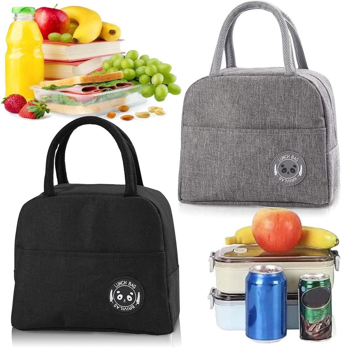 Koeltas 5.5L Set van 2 voor Kantoor, Wandelen, Buitenshuis, Picknick en Grillen (Zwart & Grijs)