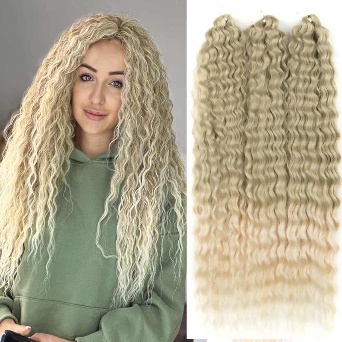 PORSMEER 3PCS 22 Inches Crochet Hair Water Wave Twist Crochet Deep Wave Curly Braids Extension Kanekalon Synthetic - ShopVlot