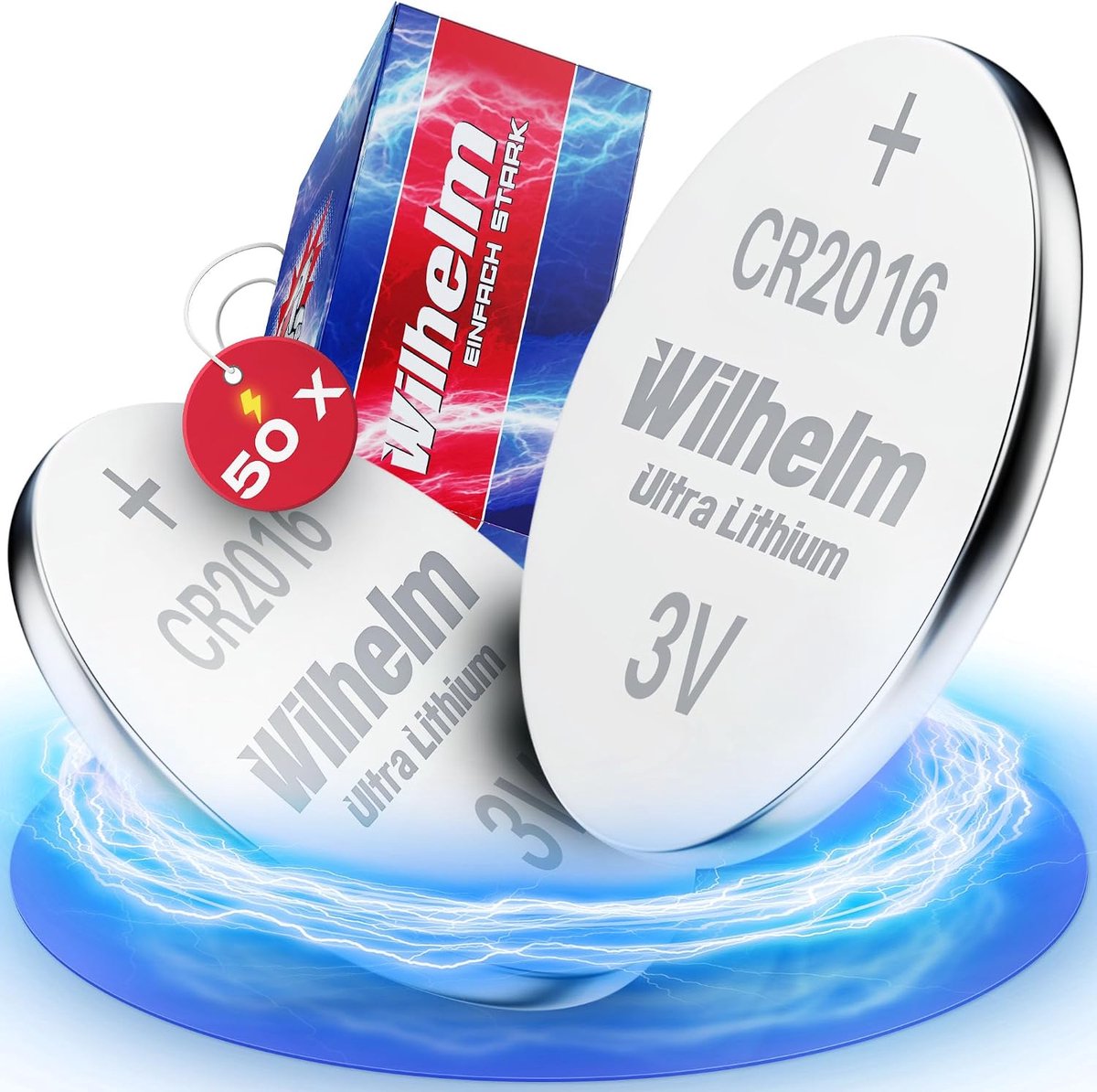 50 x button cell CR2016 Wilhelm battery Lithium 3V CR 2016 industrial goods... - ShopVlot