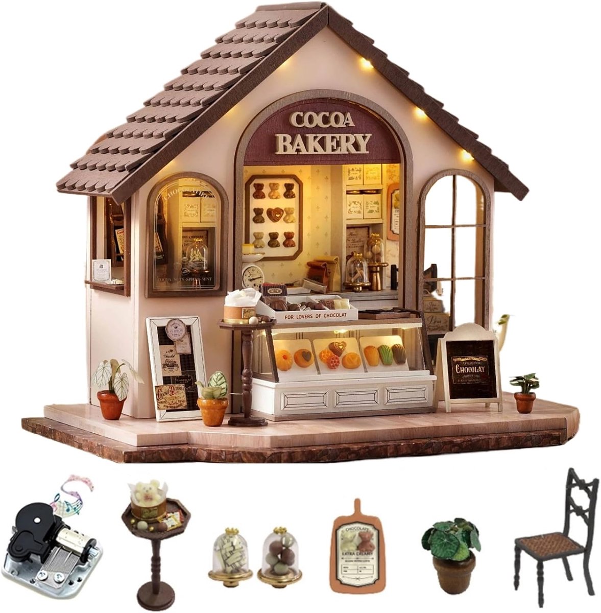 CUTEROOM DIY Miniature Model Kit Made of Wood, Bakery Model Kit Ideal for Home Decoration, Miniature Home Building Set - ShopVlot