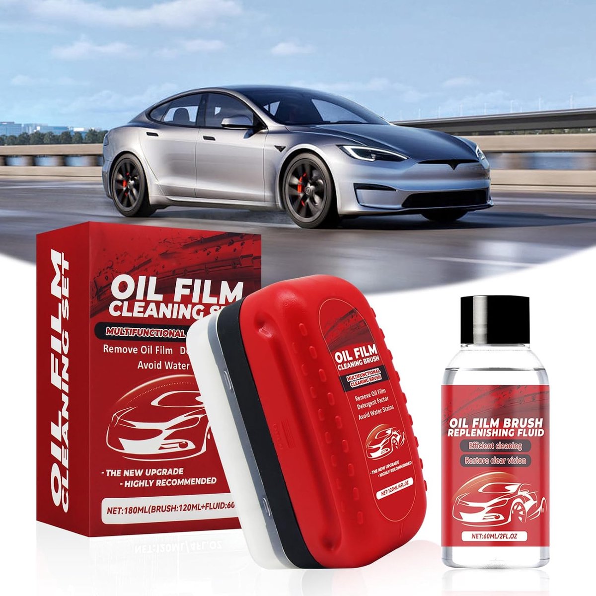Car Glass Cleaner, Car Oil Cleaning Brush, Windscreen Cleaner and Oil Film Removal for Deep Cleaning (120ml + 60ml) - ShopVlot
